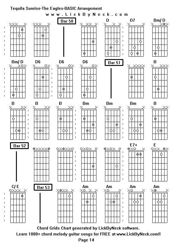 Chord Grids Chart of chord melody fingerstyle guitar song-Tequila Sunrise-The Eagles-BASIC Arrangement,generated by LickByNeck software.